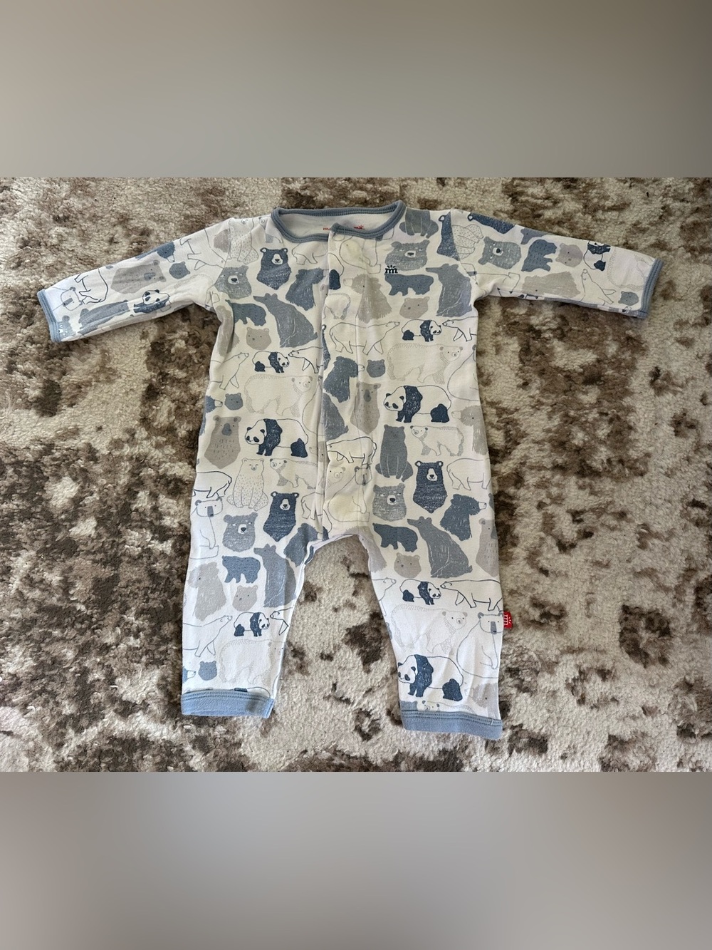 Magnetic Me White and Gray Bear Print Footie